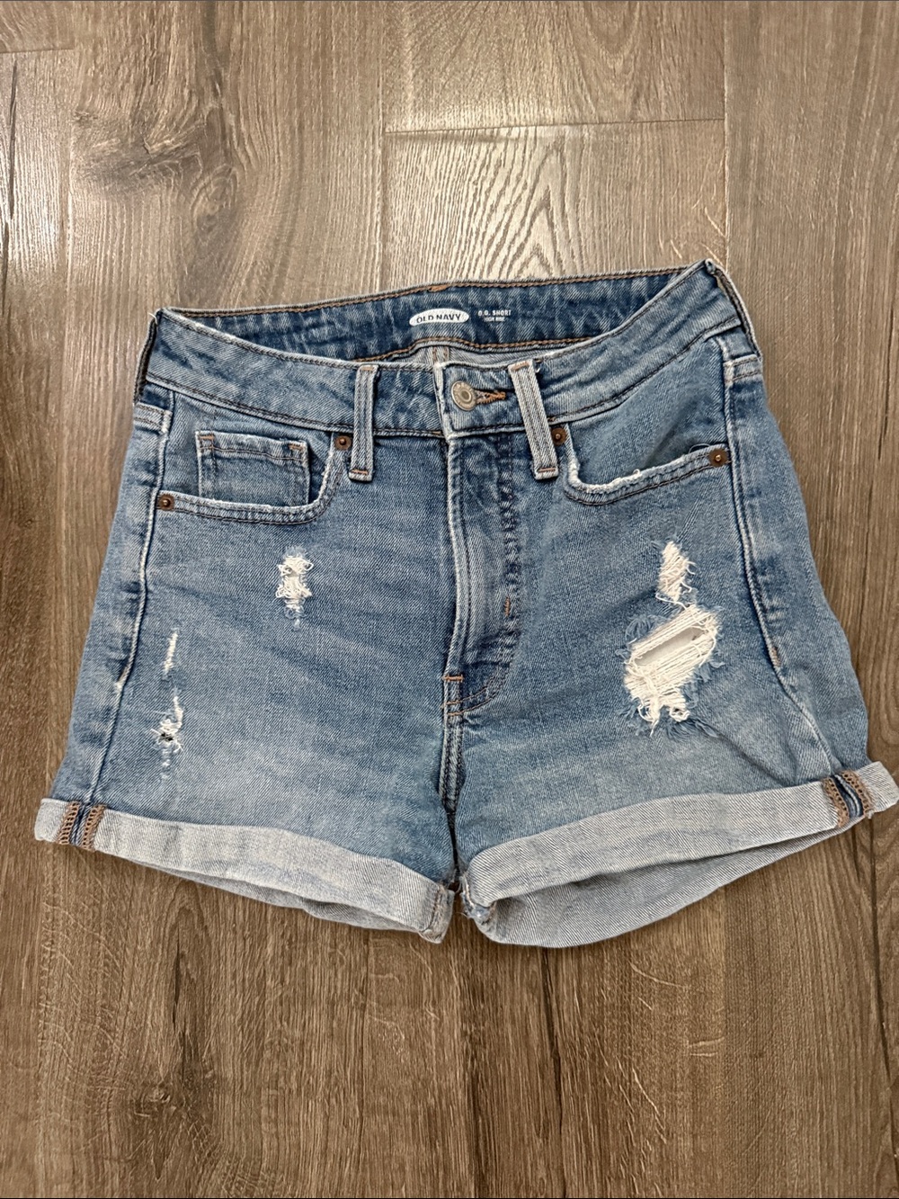 Old Navy OG Blue Distressed Rolled-Hem Denim Shorts